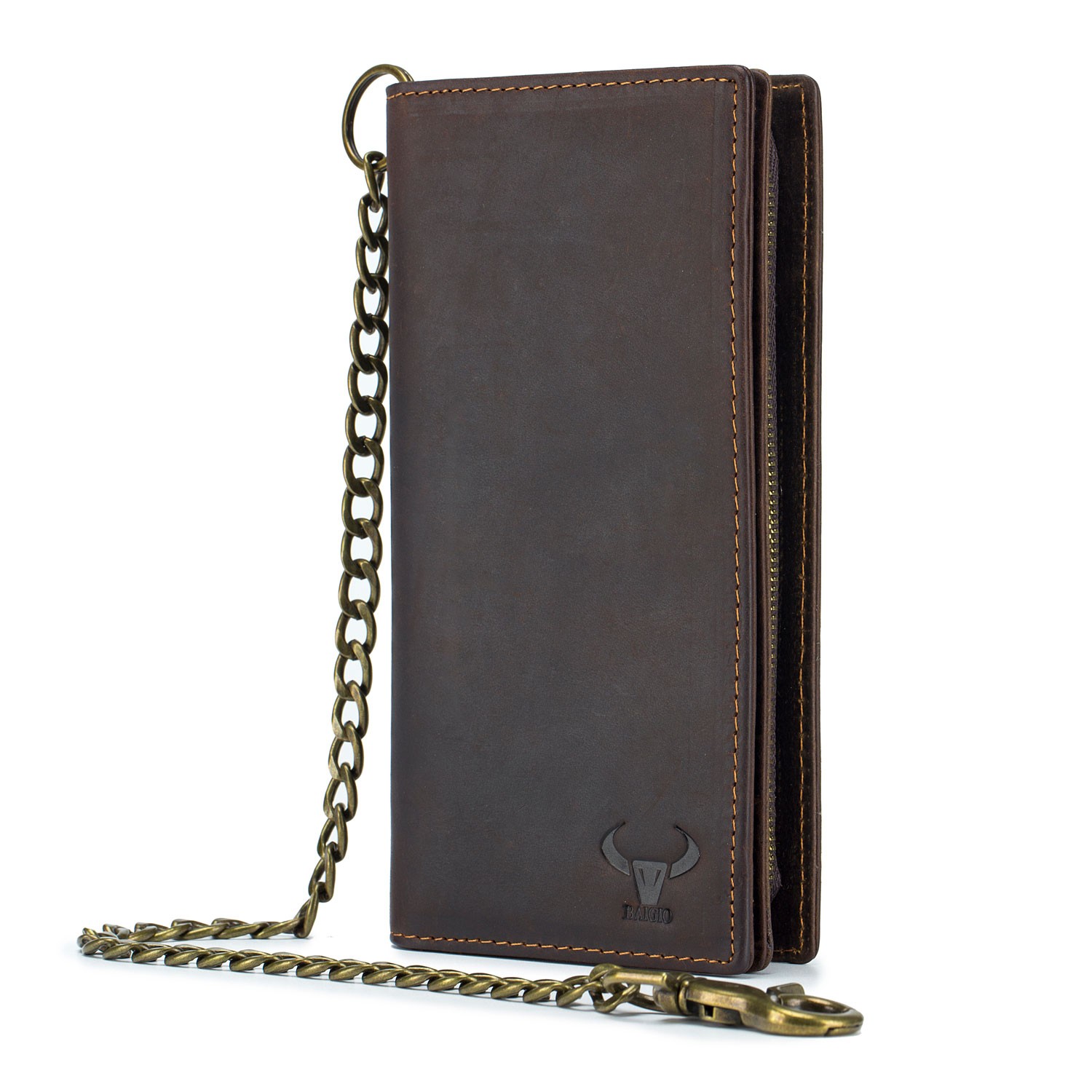 Men Wallet with Chain Handmade Genuine Leather RFID Bifold Biker Trucker Purse
