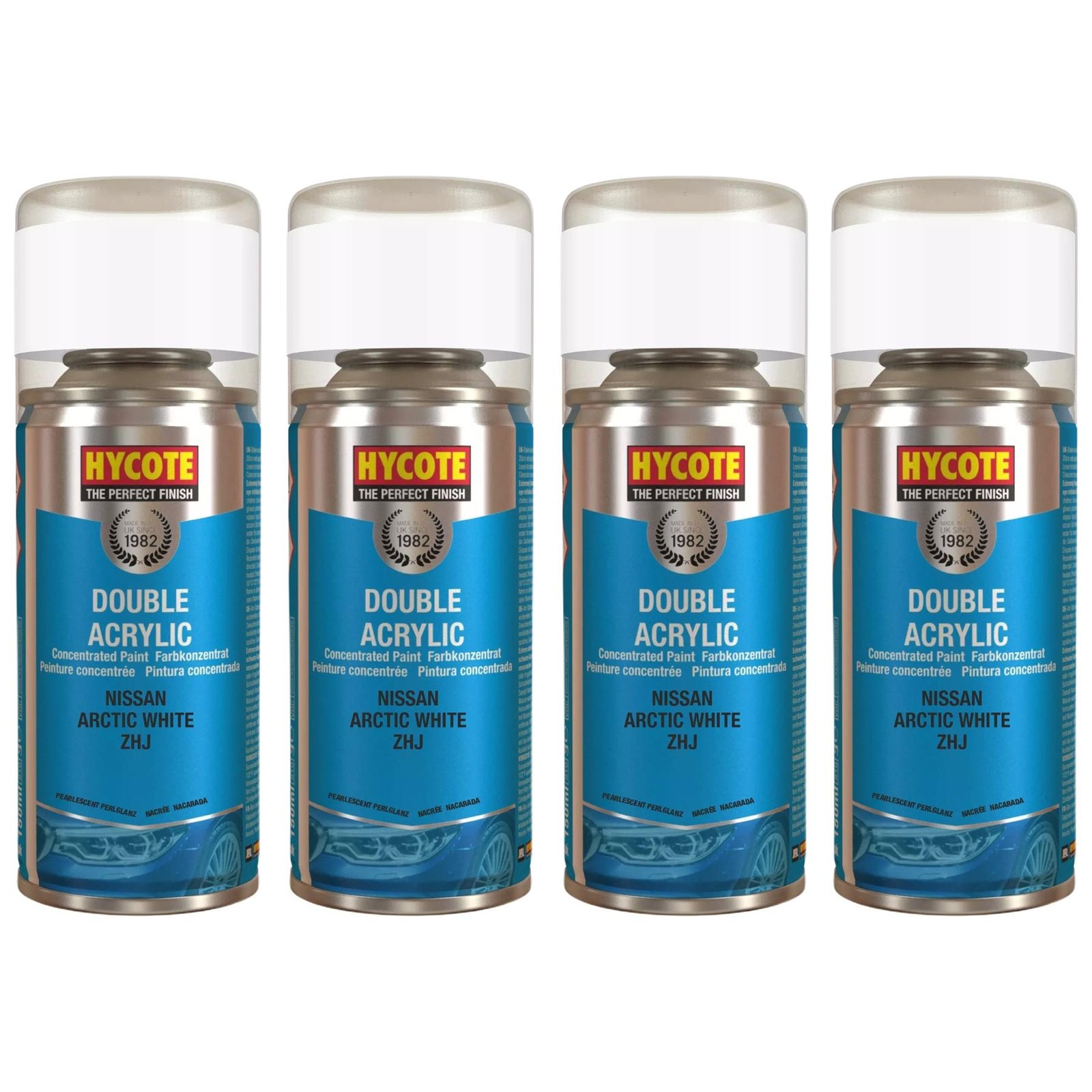 Hycote Colour Spray Paint XDNS705 Nissan Arctic White 150ml x4