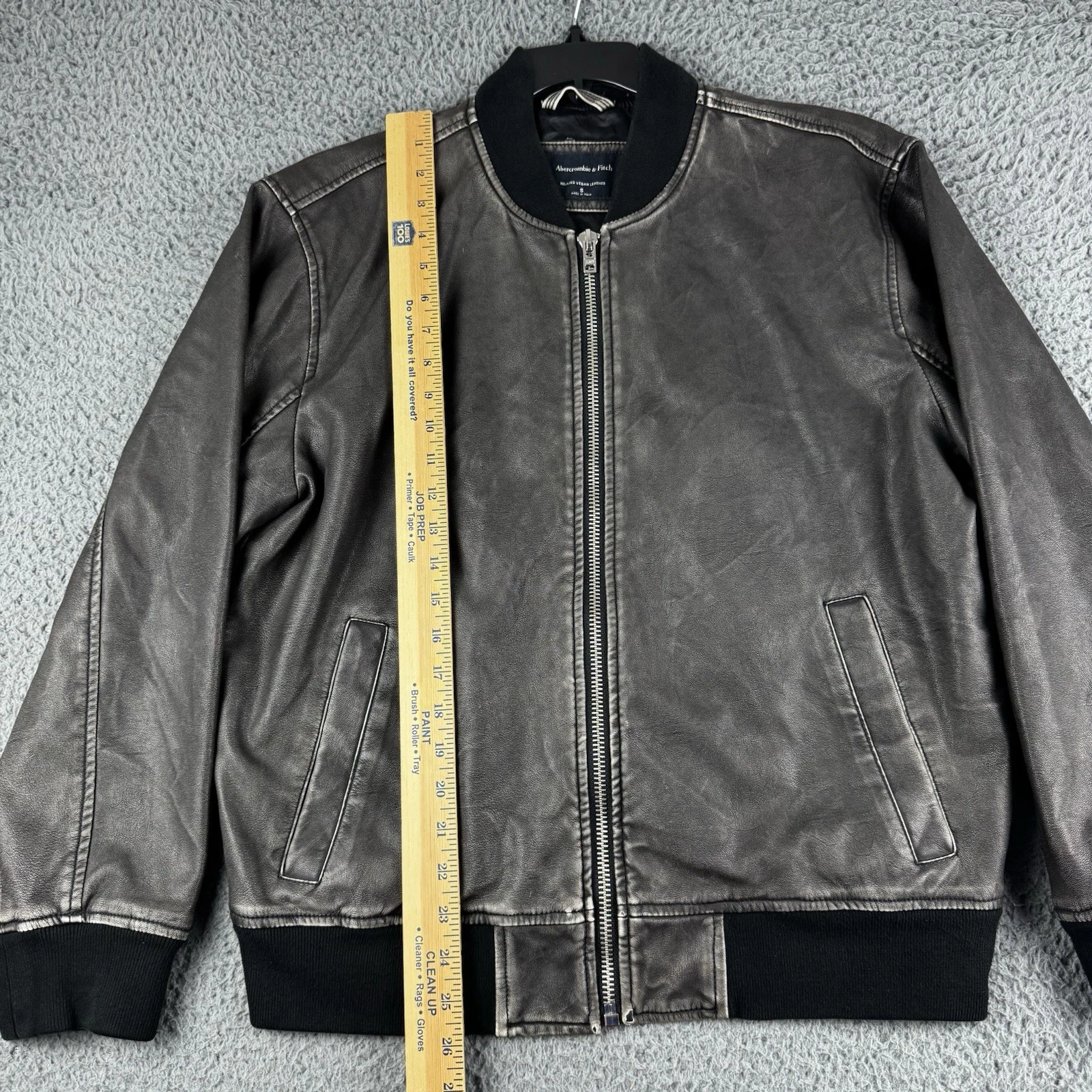 Abercrombie & Fitch Jacket Mens Small Relaxed Vegan Leather Bomber Grey Full Zip - product detail image 7