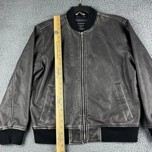 Abercrombie & Fitch Jacket Mens Small Relaxed Vegan Leather Bomber Grey Full Zip image 7