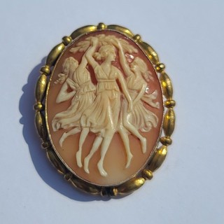 Antique Three 3 Graces Cameo Brooch Pin Gold Filled Carved Shell Dancing Ladies