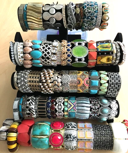 65+ Vintage Costume to Fashion Jewelry lot Bracelet Bangle Enamel Stretch BIG