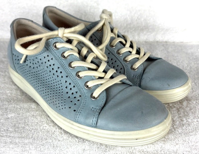 Ecco Soft Blue Perforated Leather Comfort Sneakers Casual Size 8 / 39