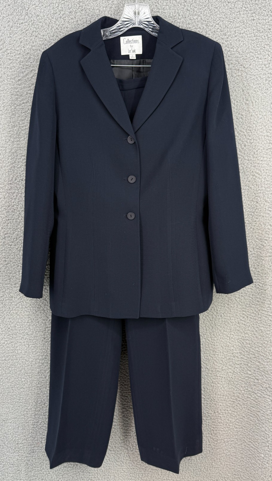 Le Suit Womens 2pc Pants Suit Straight Leg Collections Sz 12 Classic Navy Long