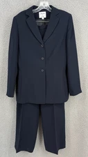Le Suit Womens 2pc Pants Suit Straight Leg Collections Sz 12 Classic Navy Long