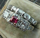 1890's Retro Vintage 2.00 Ct Ruby & CZ Art Deco Wedding Ring Set in 925 Silver