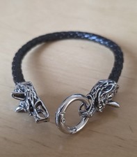 Wikinger-Armband | Wolfskopf-Armband aus Lederkordel | Edelstahl 