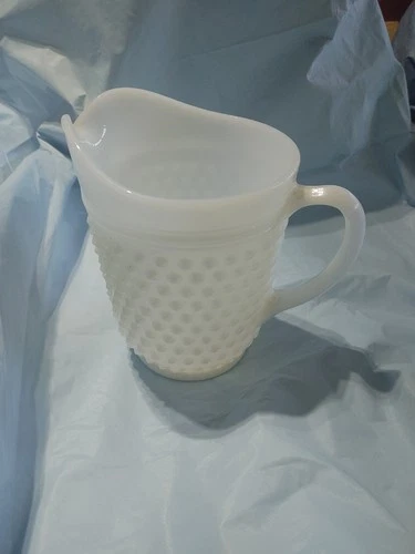 Hobnail Milk Glass Pitcher Large White Milk Glass 64 oz 2 qt 8" Tall Vintage