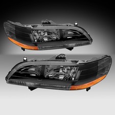 For 1998-2002 Honda Accord Black Housing Amber Reflector Headlights Assembly Set