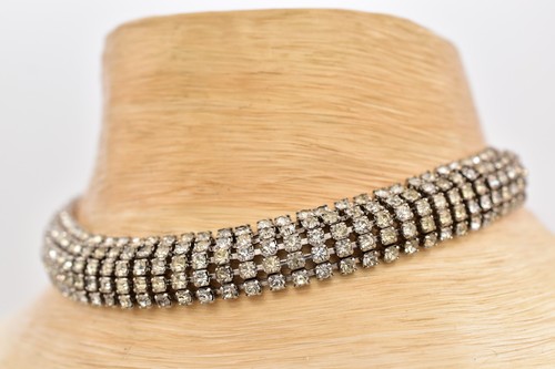 Vintage Crystal Choker Necklace Prong Rhinestone Silver Tone Chunky Shiny Bin7A - Picture 10 of 12