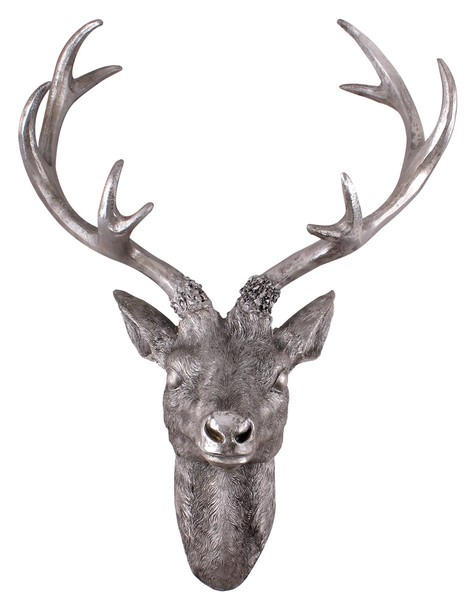Hirschgeweih Silber Optik - 10 Ender 40X30 Cm - Hirschkopf Wand Deko Jagd Geweih-image