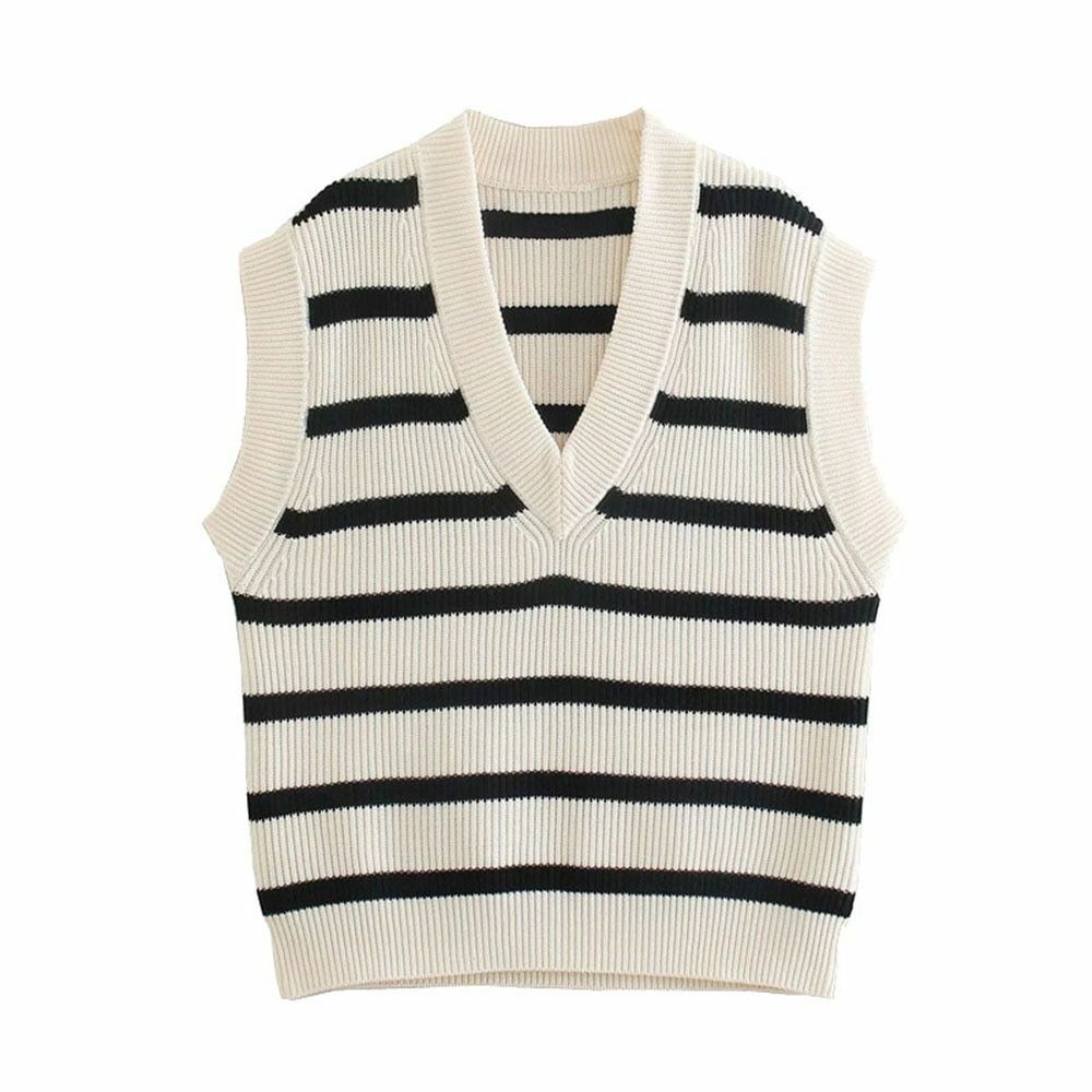 Oversized Striped Knitted Vest Sweater 
