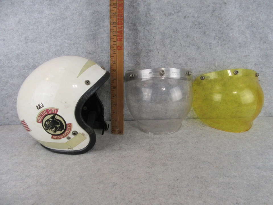 Casco de carreras vintage Arctic Cat moto de nieve JD RN45573 ambas viseras amarillas transparentes Foto 2 de 4