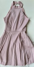 Zara Dusty Rose Pink Dress Fit and Flare A line Mock Neck Button Zipper-Size S