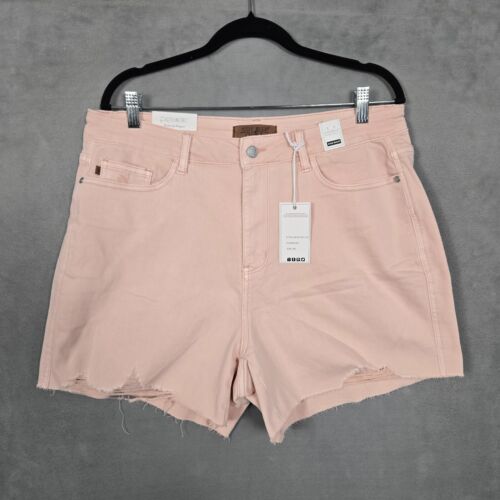 Judy Blue High Waisted Pink Shorts Womens 2XL (35) Blush frayed 4" inseam NWT