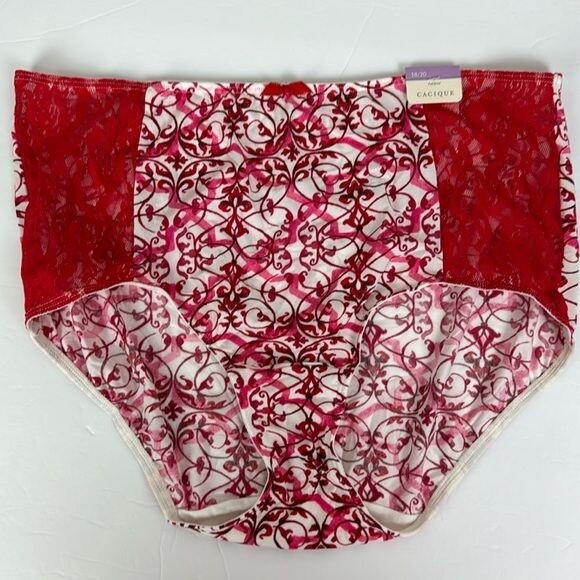 Lane Bryant Cacique Full Brief Panty White Red Lace Panel 18/20 NWT