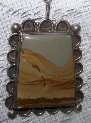 Vintage Jewelry Sterling Silver Artist Signed C&E Desert Scene Picture Stone