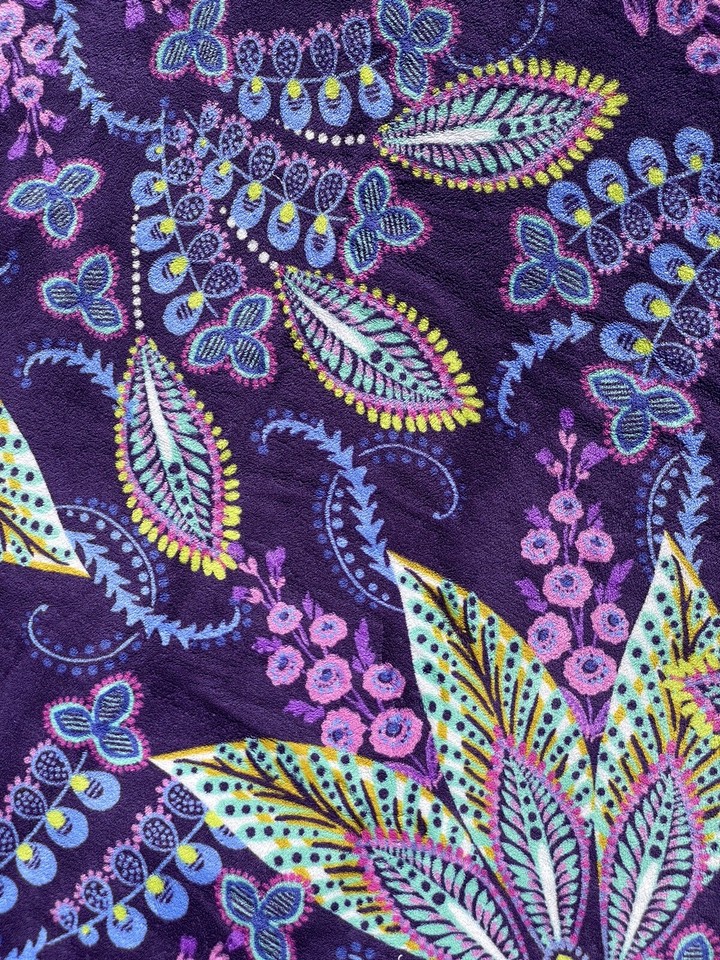 2pc Set Vera Bradley Batik Leaves Purple Paisley Polar Fleece Throw