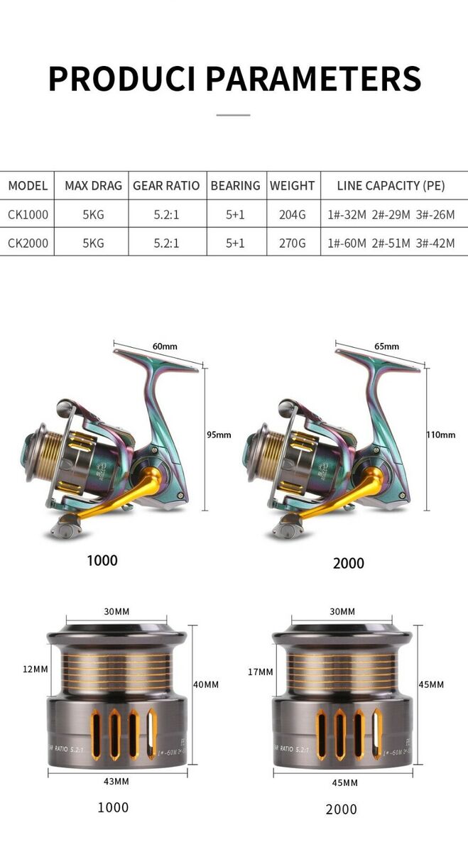 Fishing Reel Spinning Wheel Roller Coil 5kg Max Drag Metal Shallow Spool  5.2:1 S
