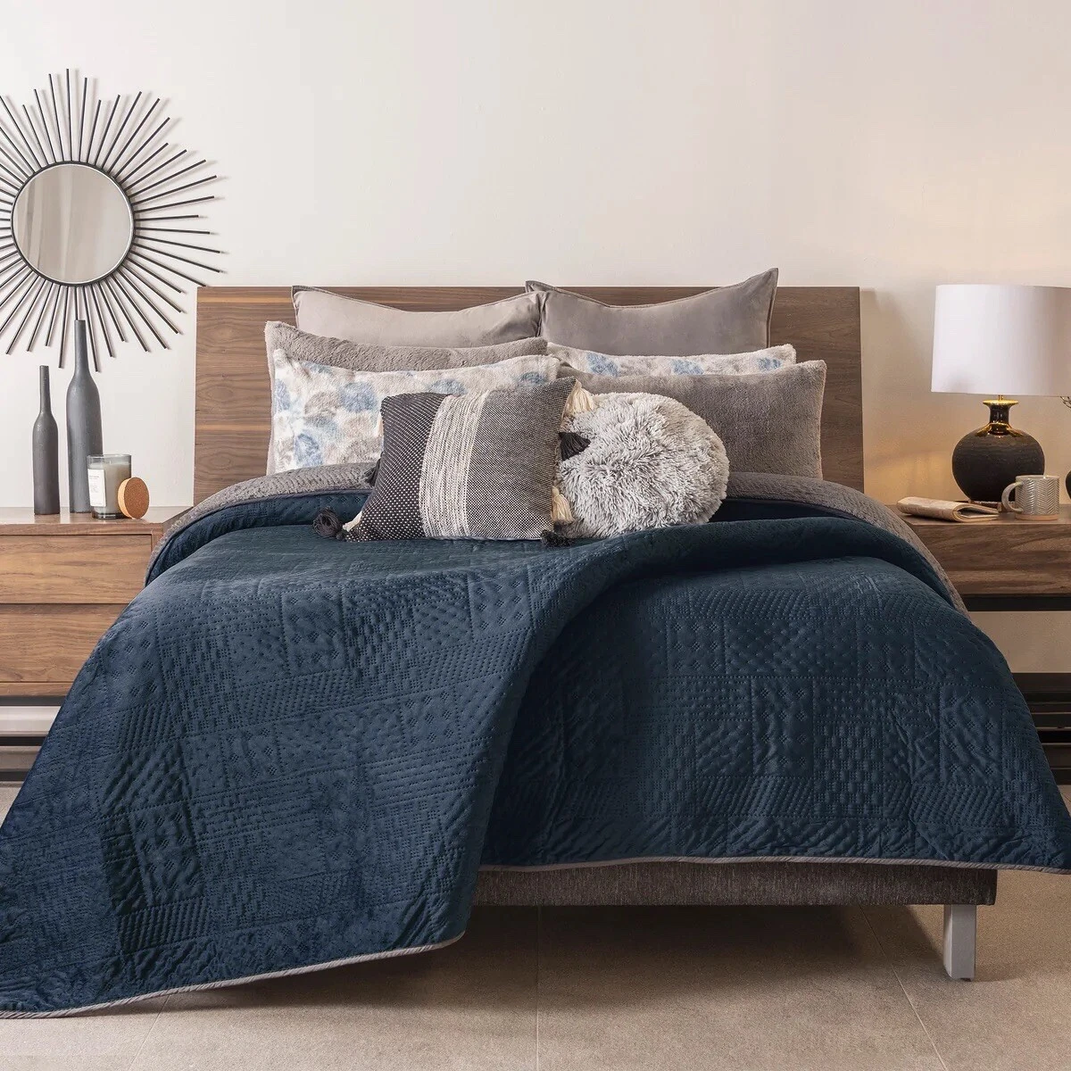 NAVY BLUE SOLID COLOR VELVET TEXTURE BLANKET WITH SHERPA VERY SOFTY u0026 WARM  QUEEN | eBay