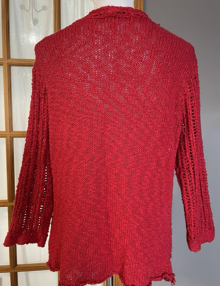 Rafaella Open Front Cardigan Women’s PL Red Cable Knit Drape Peasant Lagenlook - Image 4 of 4