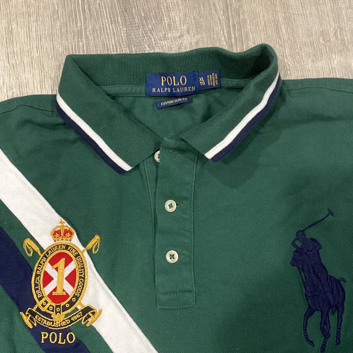 Polo Ralph Lauren Green Long Sleeve Custom Slim Fit Polo Emblem
