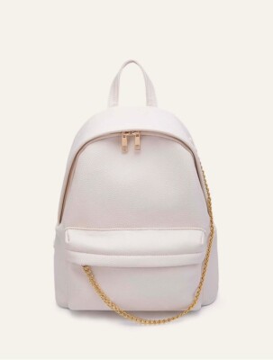 Classic Ivory Embossed Chain Decor Backpack Faux Leather Women