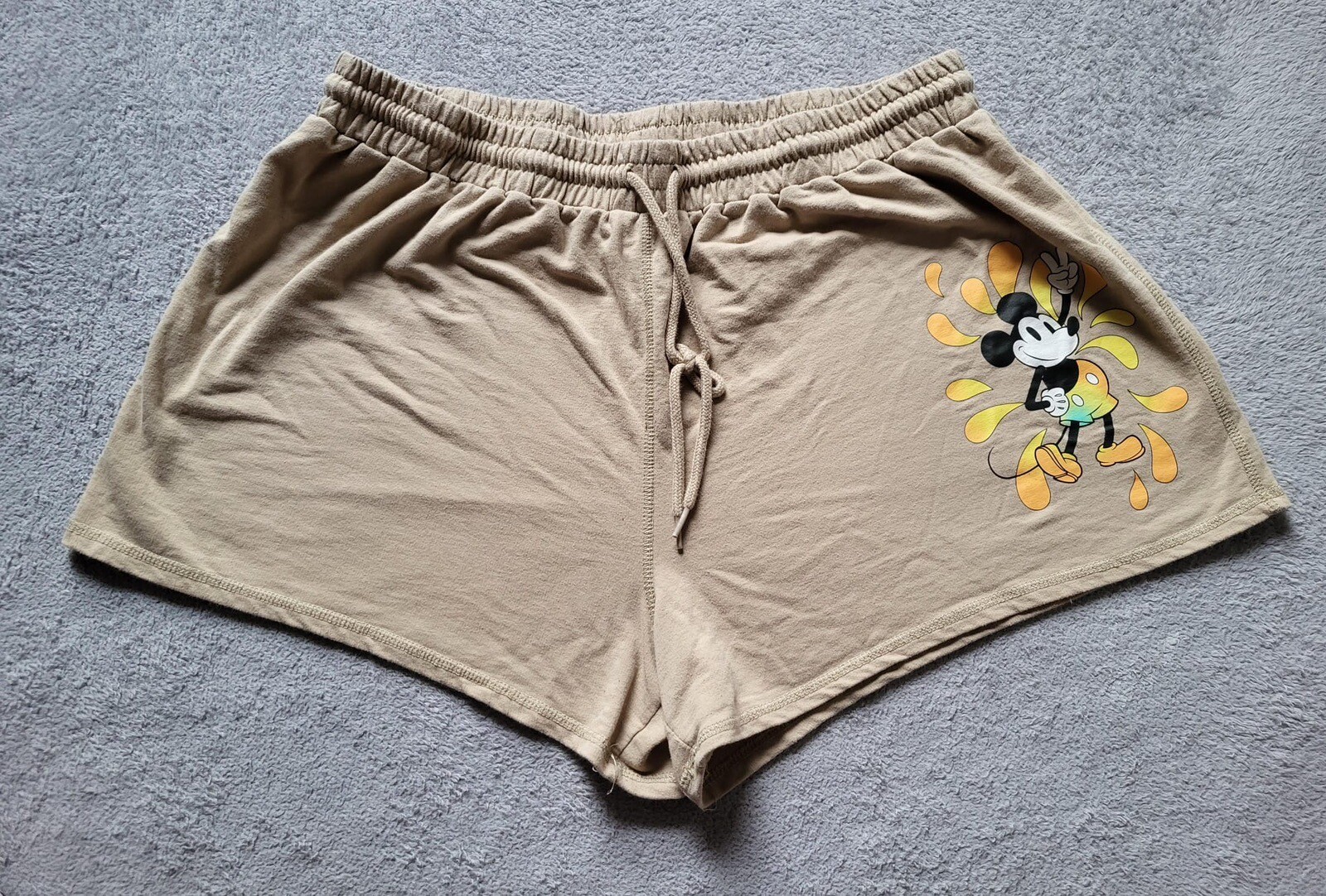 Disney Mickey Mouse Graphic Print Beige Fleece Lined Shorts Womens