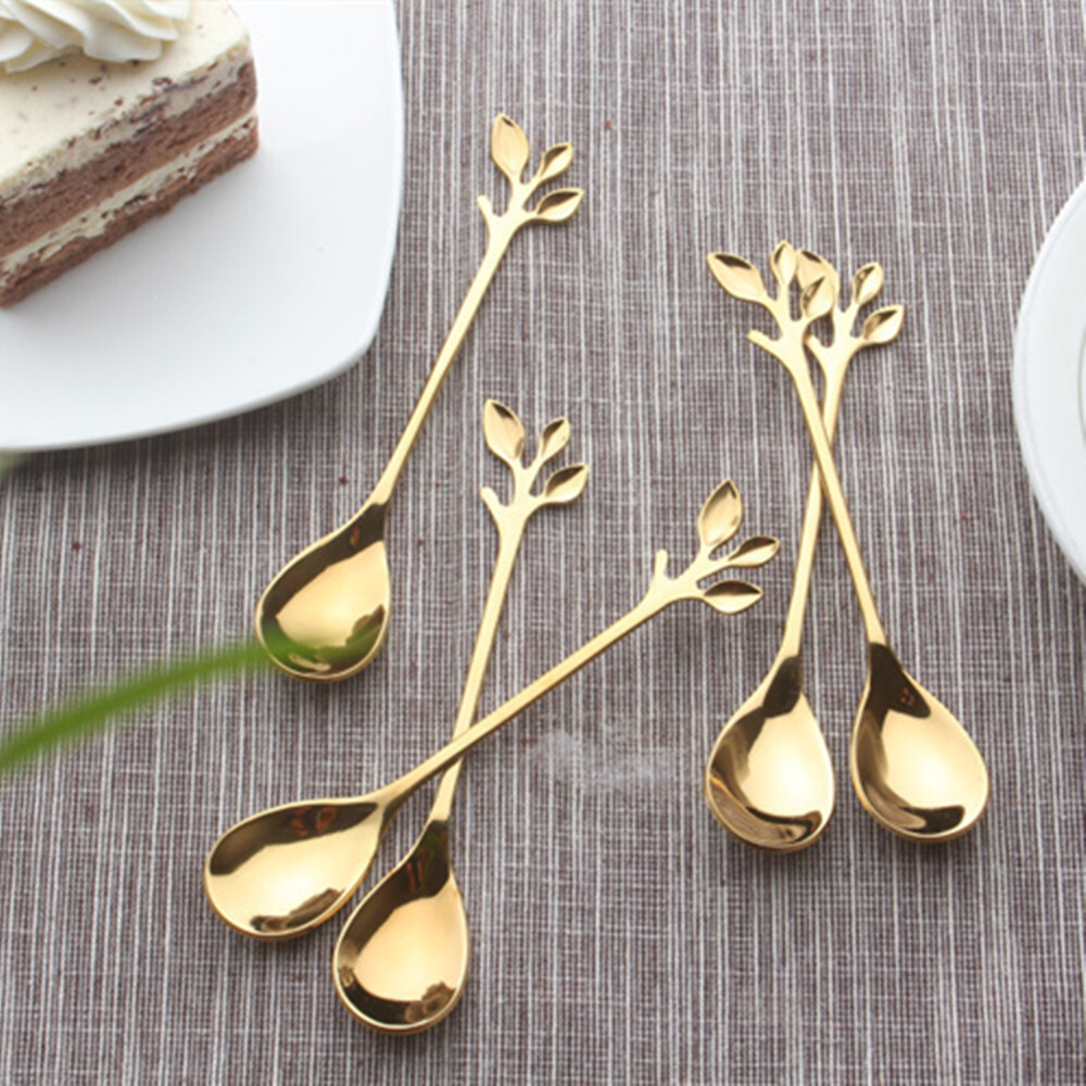 5pcs Stainless Steel Spoon Branches Leaf Spoon Kitchen Tableware
