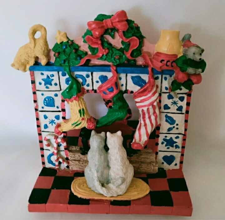 Vtg Christmas Follies Handpainted Cast Resin Tealight Candle Holder Tablepiece