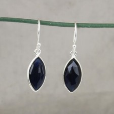 Blue Corundum Gemstone 925 Sterling Silver Dangle Earrings Trendy Jewelry