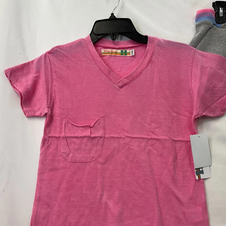 Camiseta e shorts vintage Havana manga curta meninas tamanho L 14 rosa cinza - Imagem 3 de 4