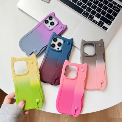 Phone Case Cover For iPhone 15 14 13 12 Pro Max 11 Cat Ears Wristband Silicone