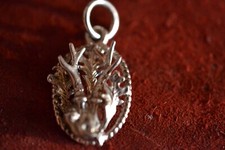 Jagd Charivari Anhänger Rehbock Geweih mit Eichenlaub 925 Sterlingsilber