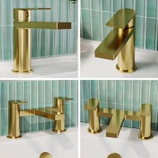 Oakley Basin Mono Mixer Tap & Bath Filler Tap Pack Brushed Brass Bathroom Taps