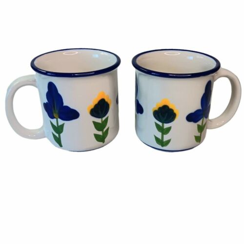 Set of 2 Dansk International Indonesia San Nicolo Coffee Mugs with Tulips 10oz
