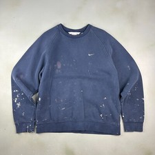 VINTAGE  NIKE Sm Swoosh Paint Splattered Navy Crewneck Sweater sz M Adult