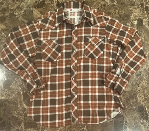 VTG Sears Perma Priest Collar Red Plaid Shirt Perma Prest 70s L PRISTINE HTF !!!