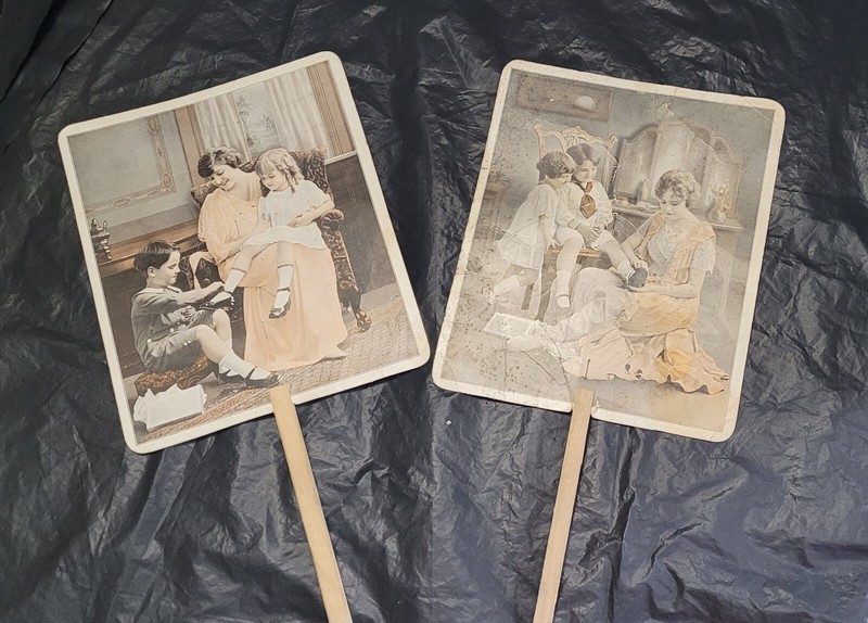 Antique Advertising Fans Edwardian Mom & Children - W O Ireland Shoes Peoria, IL