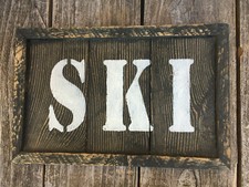SKI Sign Cabin Lake Lodge Wall Shelf Porch Decor Rustic Reclaimed Wood Handmade