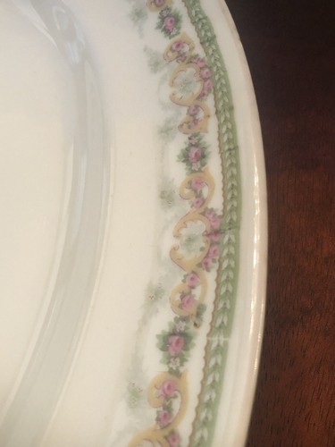 Limoges PL France M Redon Med Platter 13"x10.5" Leaf Band Pink Roses Gold Trim - Picture 2 of 6
