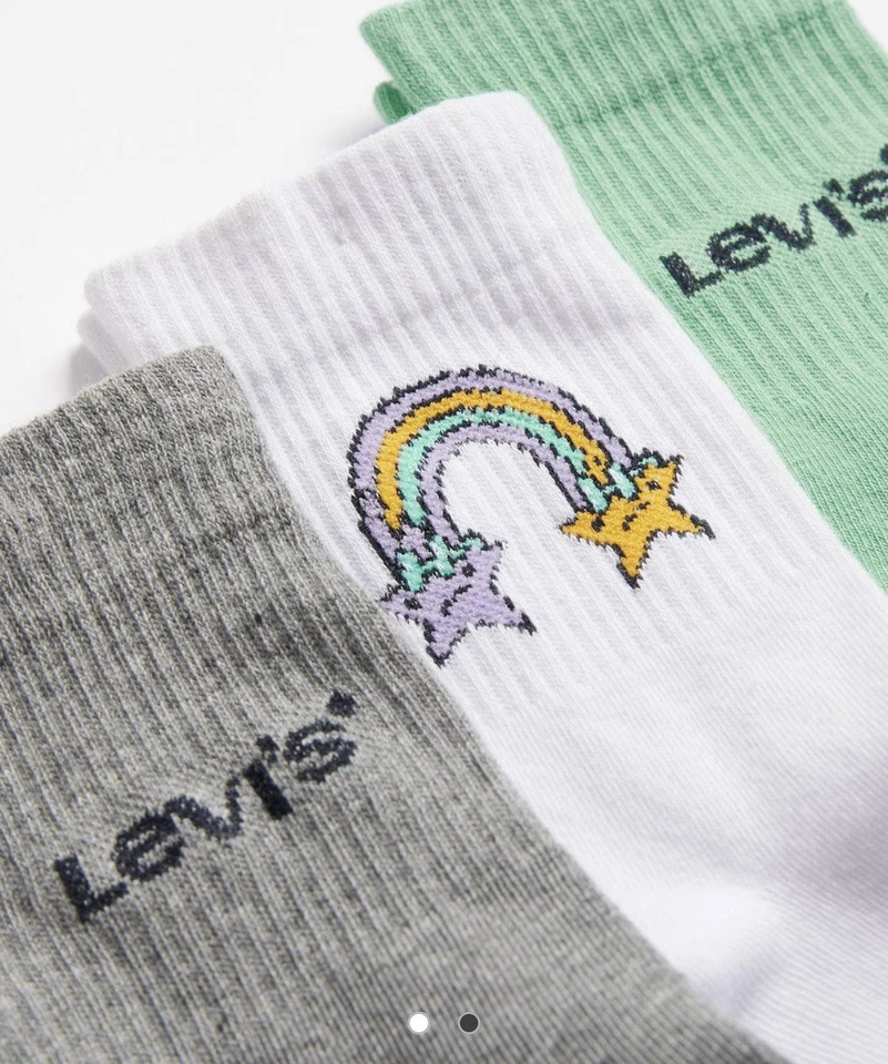 NEW Levi's SIZE 8-12 Short Cut 3 Pack Psychedelic Trip Socks Gray Green White - Image 2 of 4