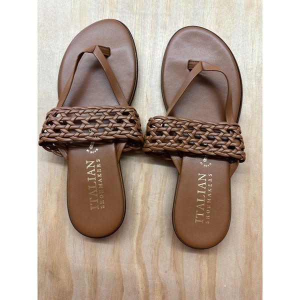 Italian Shoemakers Women 10 Brown Braided Thong Sandals Made in Italy Flat Slide