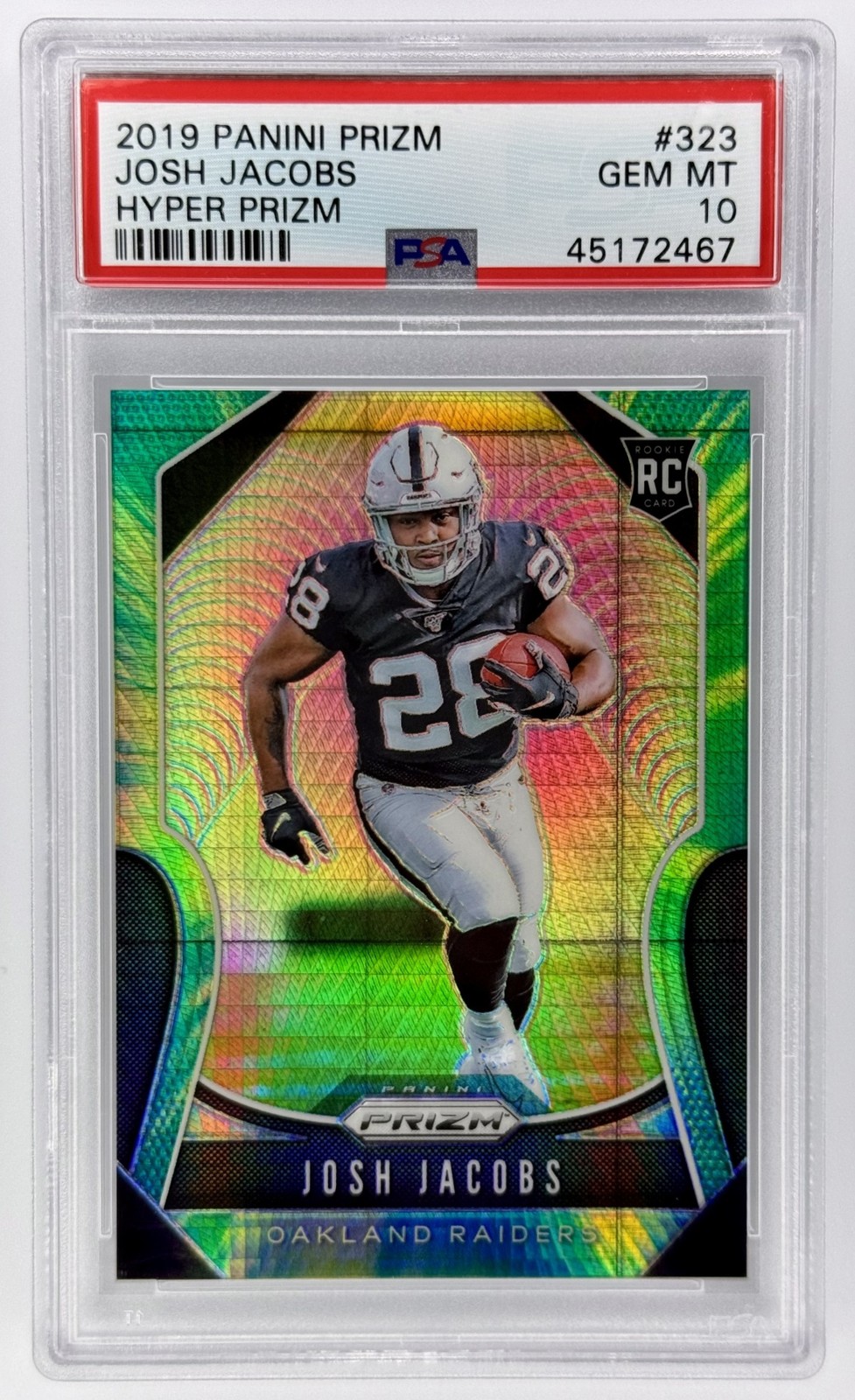 2019 Panini Prizm Josh Jacobs #323 Hyper 114/175 RC Raiders PSA 10