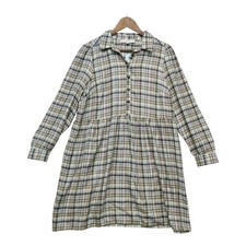 LOFT Plaid Shirt Dress Womens PL Long Sleeve Ruffle Hem Button Front