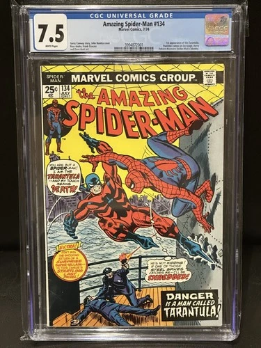 🔥CGC 7.5 WP AMAZING SPIDER-MAN #134 - 1st App of TARANTULA - MARVEL 1974🔥