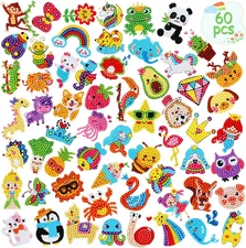 60 Pcs 5D Diamond Art Stickers DIY Mosaic Stickers Toys for Kids Birthday Party