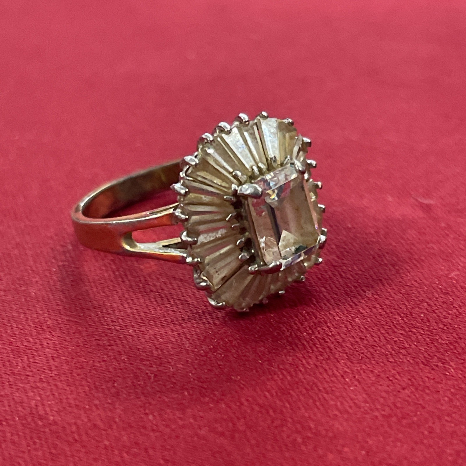 18k Yellow Gold Filled Clear Rectangular Stone Su… - image 1