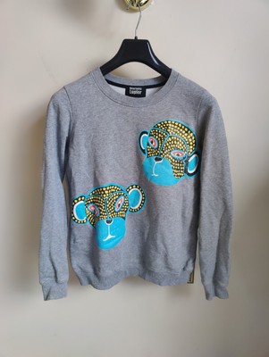 Markus Lupfer Sweatshirt Two Monkeys Print grau Gr. Medium Rundhals Baumwolle 