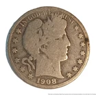 Well Loved 1908 Barber Half Dollar United States Silver Coin